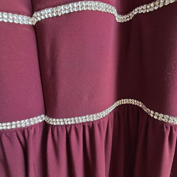 NWT OLEG CASSINI Wine Rhinestone Keyhole Sheath Gown 16 Formal - Picture 10 of 16